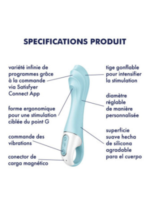 Vibromasseur gonflant connecté bleu USB Air Pump Vibrator 5+ Satisfyer - CC597802
